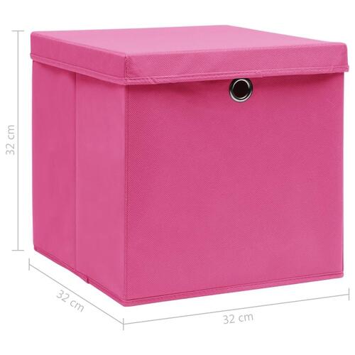 Opbevaringskasser med låg 4 stk. 32x32x32 stof pink