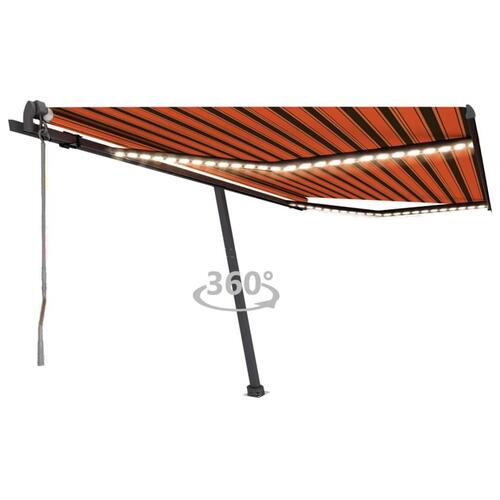 Markise m. LED + vindsensor 450x350 cm automatisk orange/brun