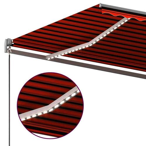 Markise m. LED + vindsensor 450x350 cm automatisk orange/brun