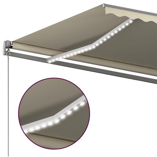 Markise m. LED + vindsensor 600x350 cm automatisk cremefarvet