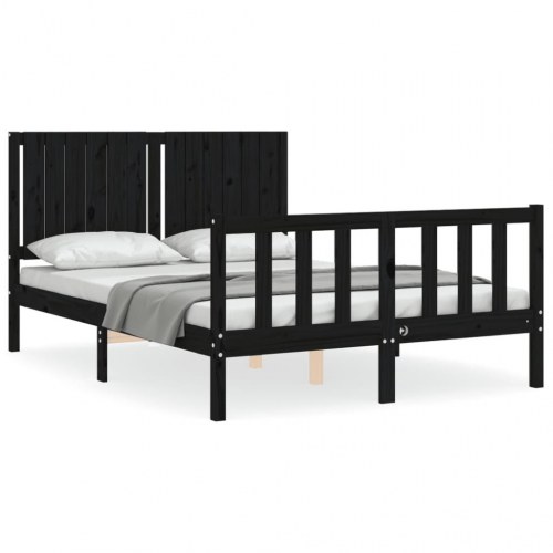 Sengeramme med sengegavl 140x190 cm massivt træ sort