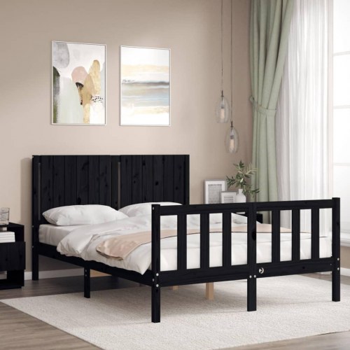 Sengeramme med sengegavl 140x190 cm massivt træ sort