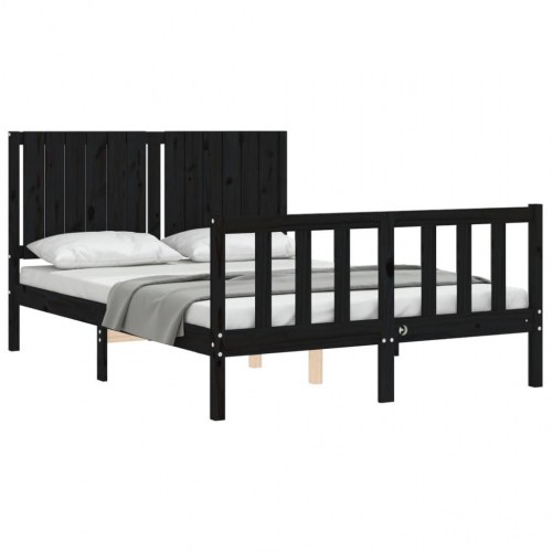 Sengeramme med sengegavl 140x190 cm massivt træ sort