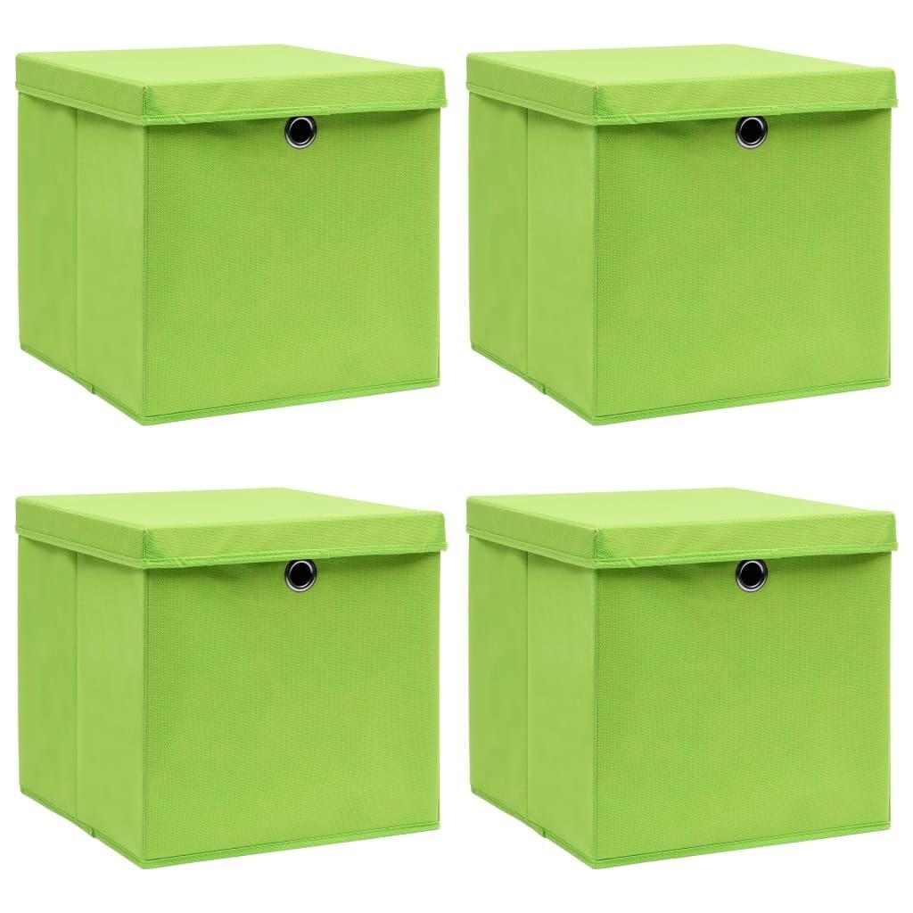 Opbevaringskasser med låg 4 stk. 32x32x32 stof grøn
