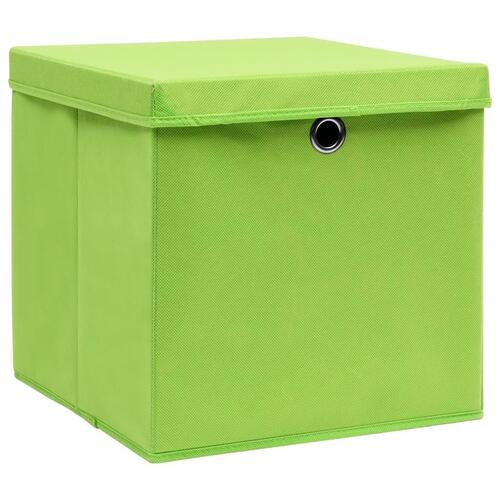Opbevaringskasser med låg 10 stk. 32x32x32 stof grøn
