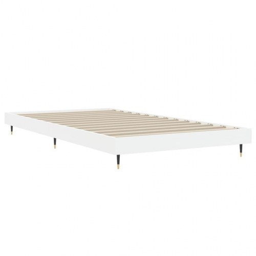 Sengeramme 90x200 cm i hvidt konstrueret træ med metalben