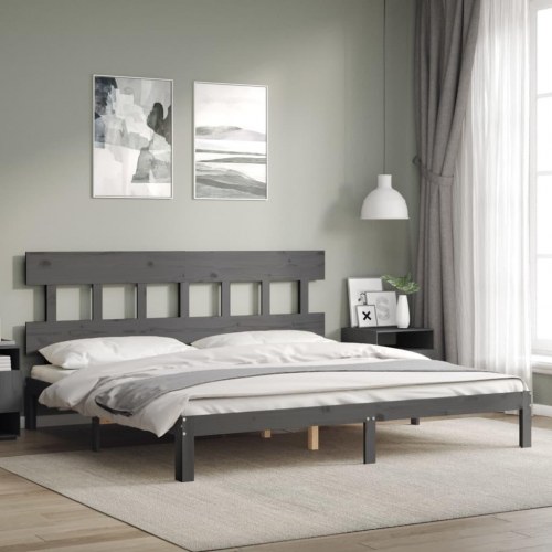 Sengeramme med sengegavl 200 x 200 cm - grå