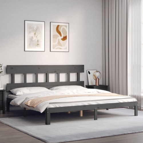 Sengeramme med sengegavl 200 x 200 cm - grå