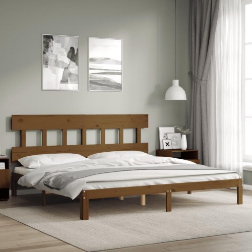 Sengeramme med sengegavl 200 x 200 cm i massivt fyrretræ