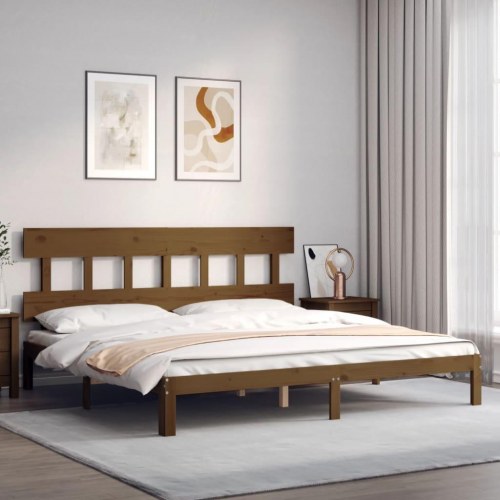 Sengeramme med sengegavl 200 x 200 cm i massivt fyrretræ