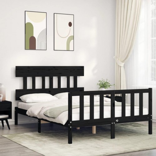 Sengeramme med sengegavl 140x190 cm massivt træ sort