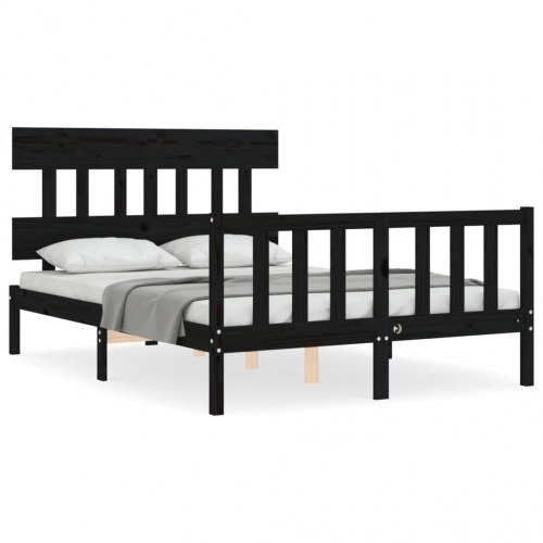 Sengeramme med sengegavl 140x190 cm massivt træ sort