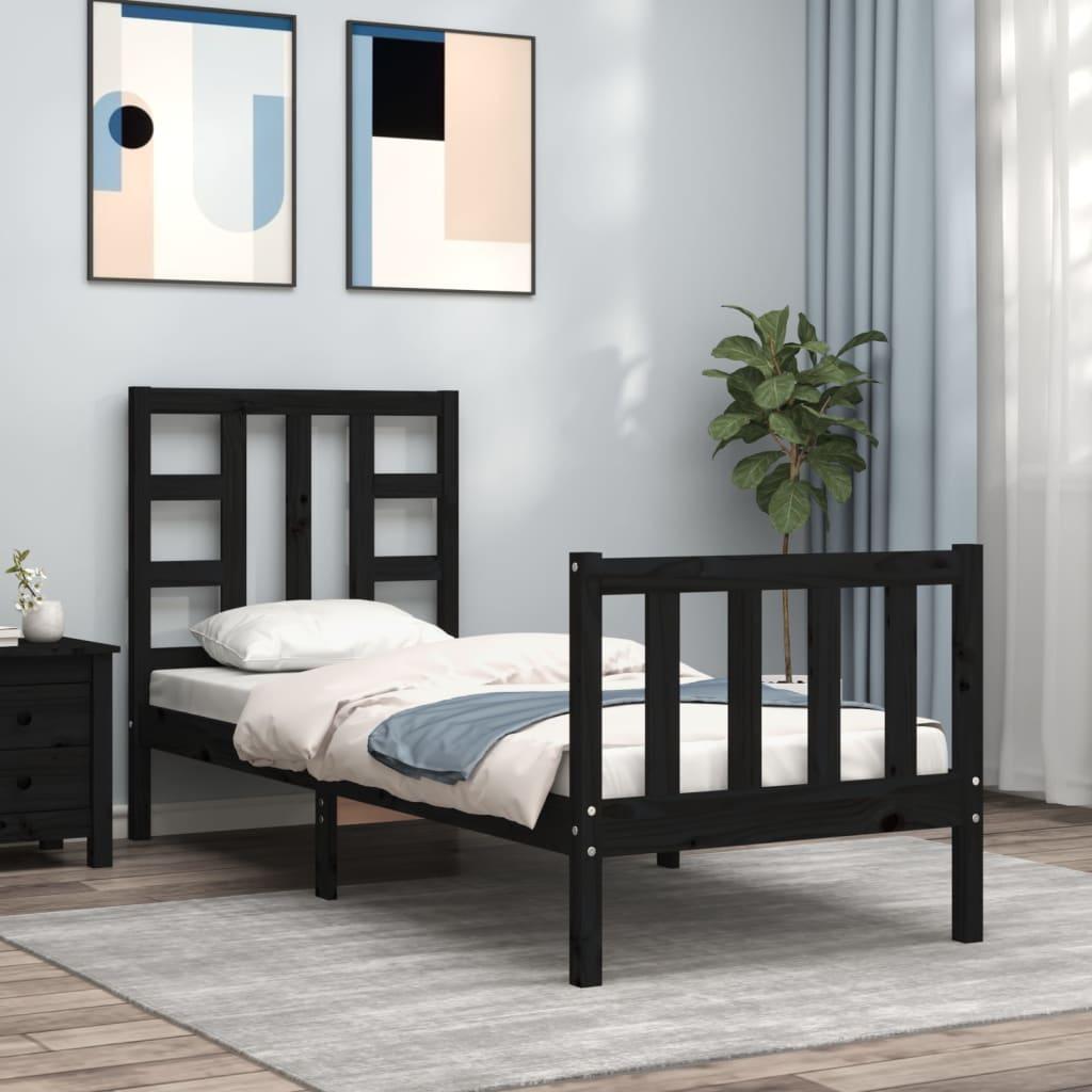 Sengeramme Med Sengegavl Massivt Træ - Sort / 75 x 190 cm