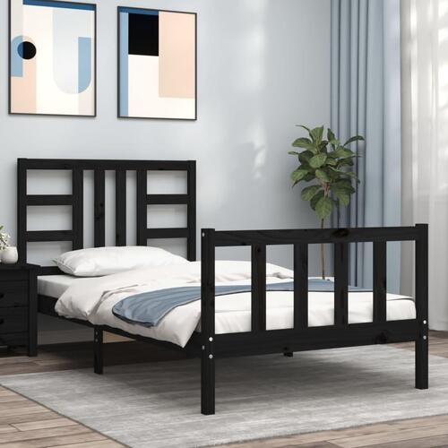 Sengeramme med sengegavl 90x200 cm massivt træ sort