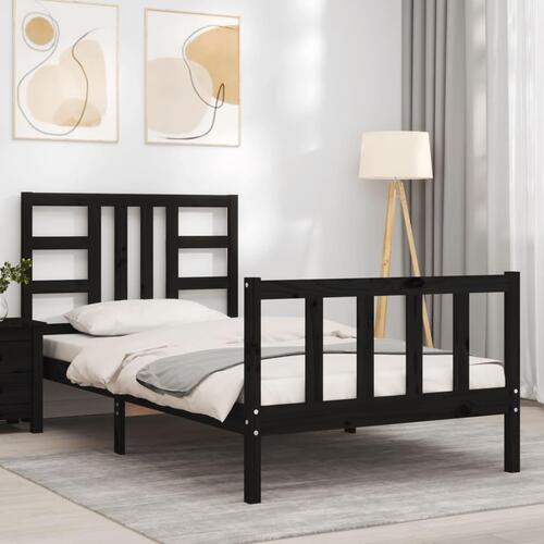 Sengeramme med sengegavl 90x200 cm massivt træ sort