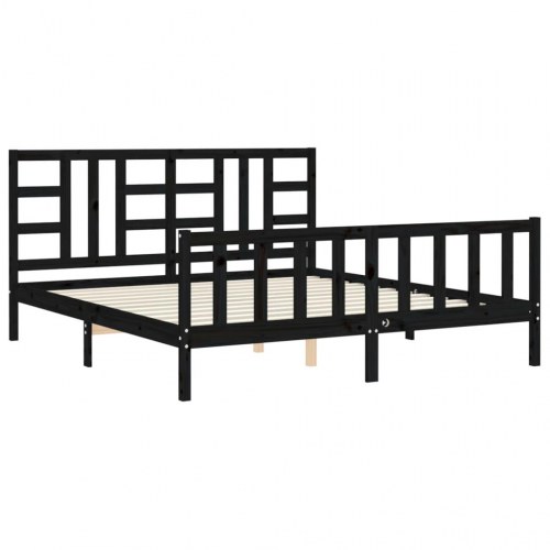 Sengeramme med sengegavl 180x200 cm massivt træ sort