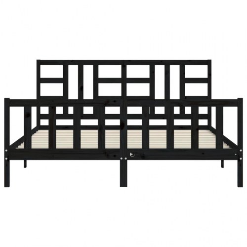 Sengeramme med sengegavl 180x200 cm massivt træ sort