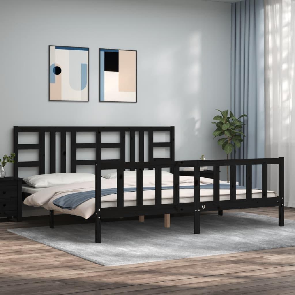 Sengeramme Med Sengegavl Massivt Træ - Sort / 200 x 200 cm
