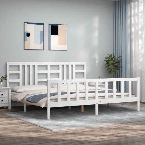 Sengeramme uden madras 200x200 cm massivt fyrretræ hvid