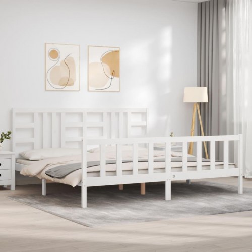 Sengeramme uden madras 200x200 cm massivt fyrretræ hvid