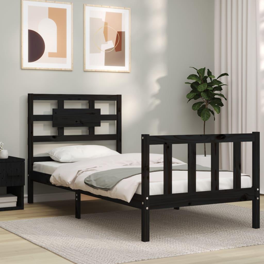 Sengeramme Med Sengegavl Massivt Træ - Sort / 75 x 190 cm