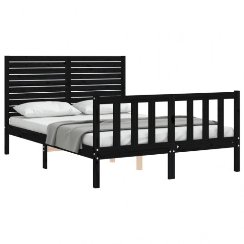 Sengeramme med sengegavl 140x190 cm massivt træ sort