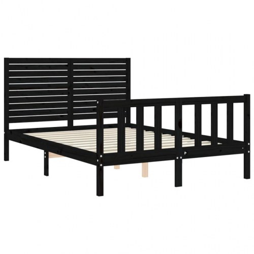 Sengeramme med sengegavl 140x190 cm massivt træ sort