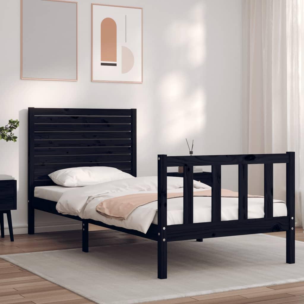 Sengeramme Med Sengegavl Massivt Træ - Sort / 75 x 190 cm