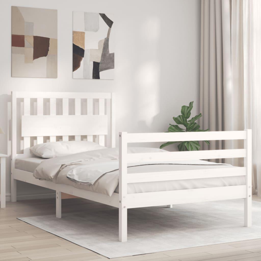 Sengeramme med sengegavl 100x200 cm massivt træ hvid