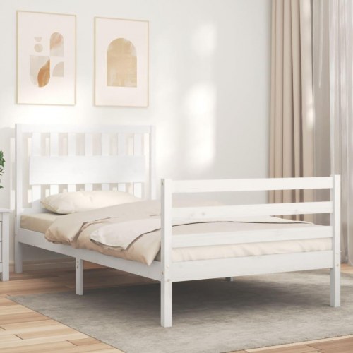 Sengeramme med sengegavl 100x200 cm massivt træ hvid