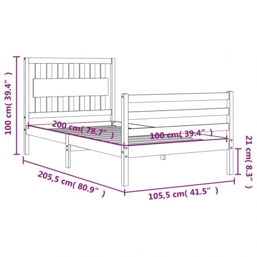 Sengeramme med sengegavl 100x200 cm massivt træ hvid