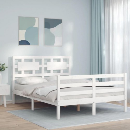 Sengeramme med sengegavl 120x200 cm massivt træ hvid
