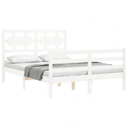 Sengeramme med sengegavl 120x200 cm massivt træ hvid