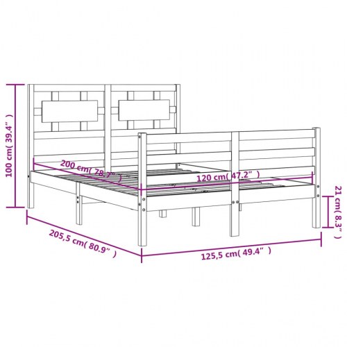Sengeramme med sengegavl 120x200 cm massivt træ hvid
