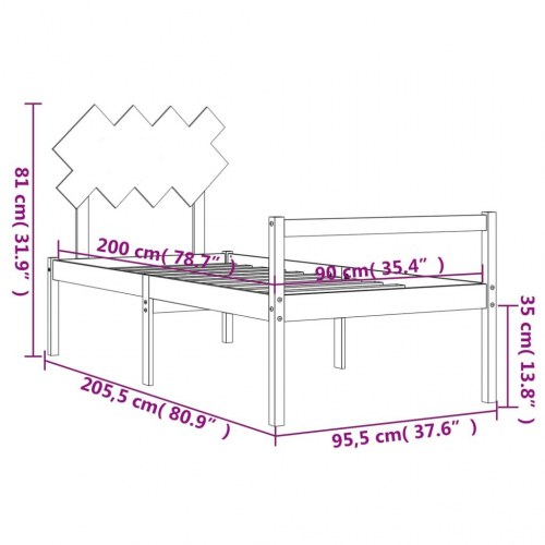 Seniorseng med sengegavl 90x200 cm - massivt fyrretræ