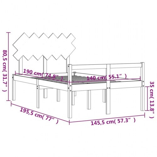 Seniorseng med sengegavl 140x190 cm massivt træ
