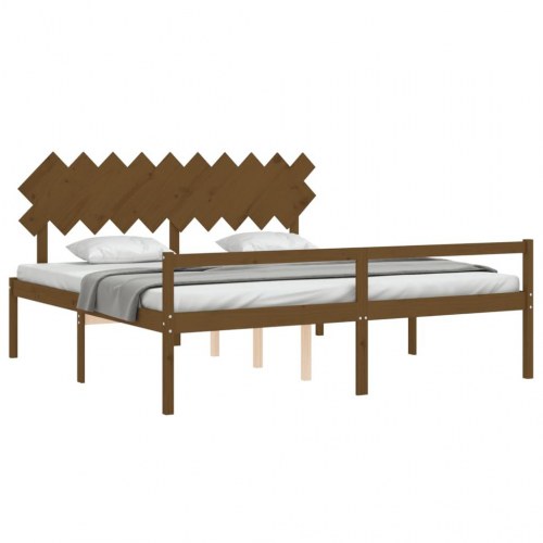 Seniorseng med sengegavl 200x200 cm massivt træ gyldenbrun