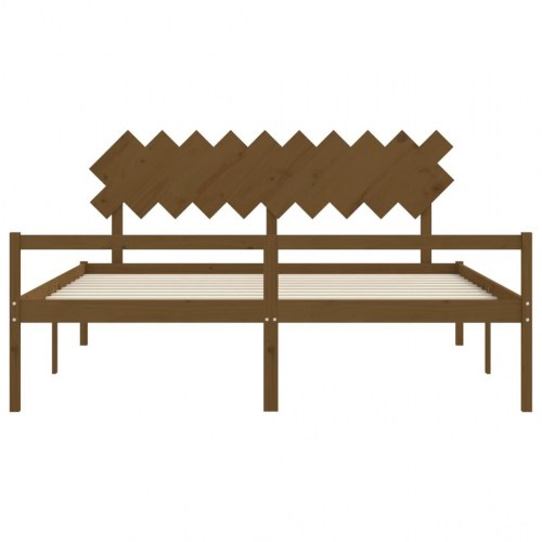 Seniorseng med sengegavl 200x200 cm massivt træ gyldenbrun