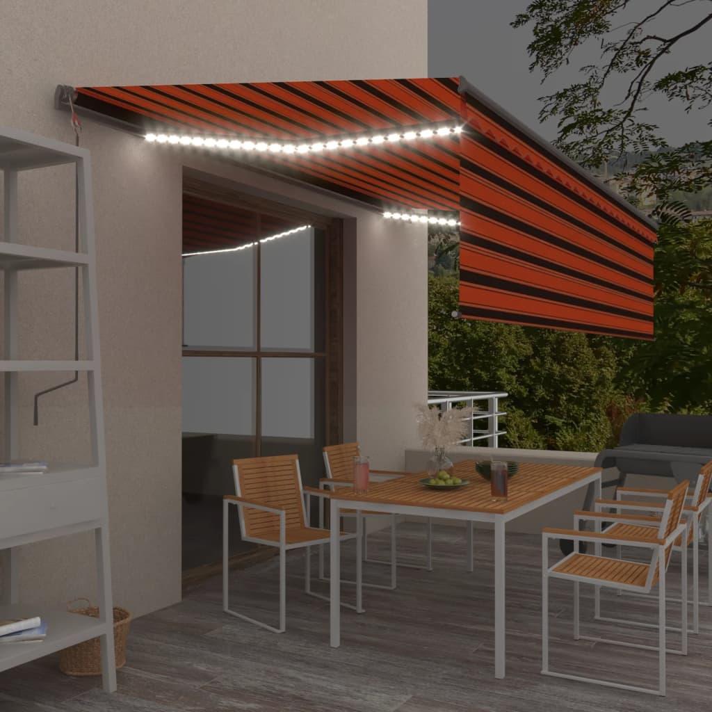 Markise Gardin+led+vindsensor 5x3 Automatisk Orange Brun