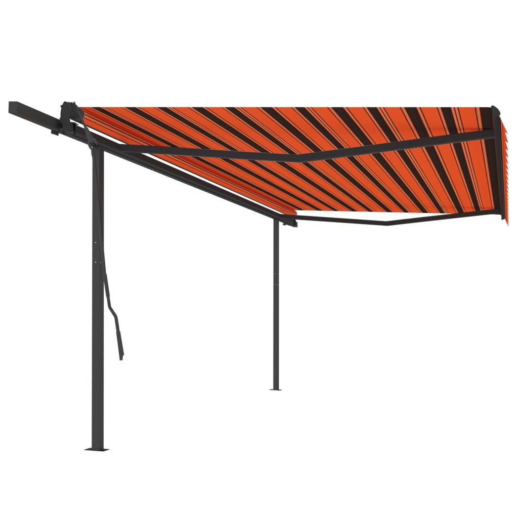 Foldemarkise med stolper 5x3,5 m automatisk orange og brun
