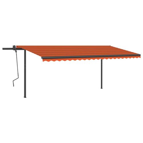 Foldemarkise med stolper 5x3,5 m automatisk orange og brun
