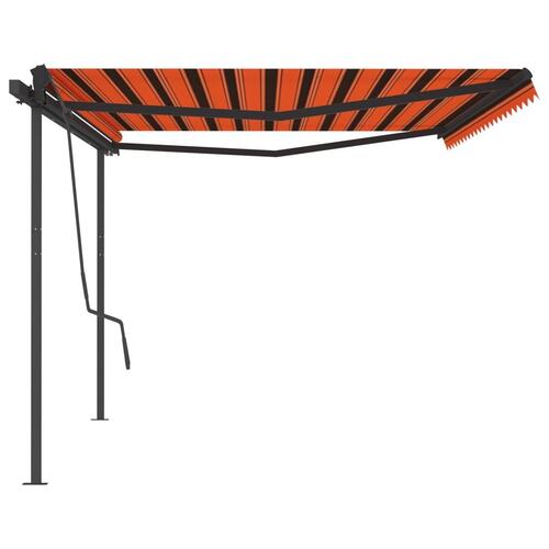 Foldemarkise med stolper 5x3,5 m automatisk orange og brun