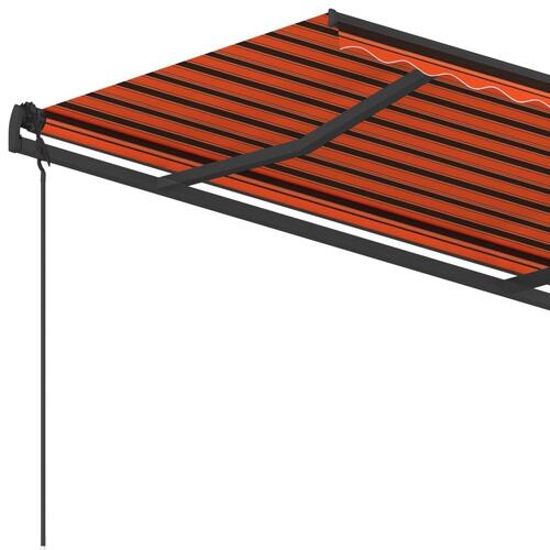 Foldemarkise med stolper 5x3,5 m automatisk orange og brun