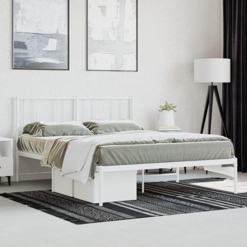 Sengeramme med sengegavl 120×200 cm - metal, hvid