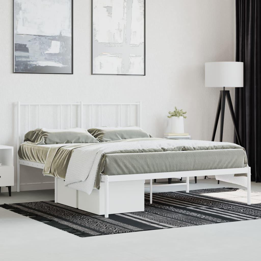 Sengeramme Med Sengegavl Metal - Hvid / med hovedgærde / 135 x 190 cm