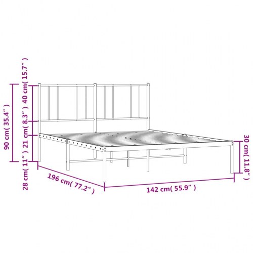 Sengeramme med sengegavl 135×190 cm - metal, hvid