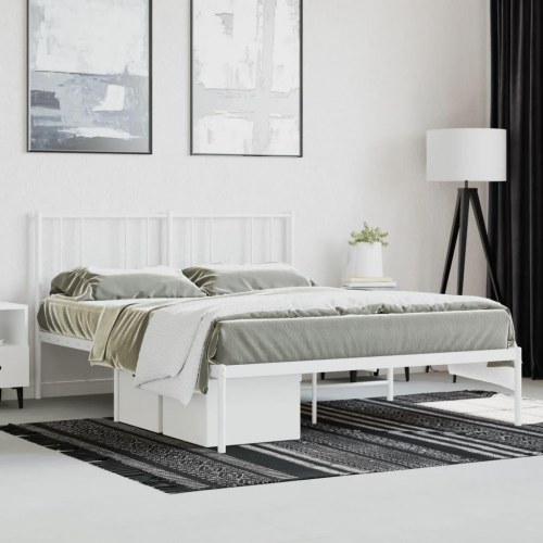 Sengeramme med sengegavl i metal 140×190 cm - hvid