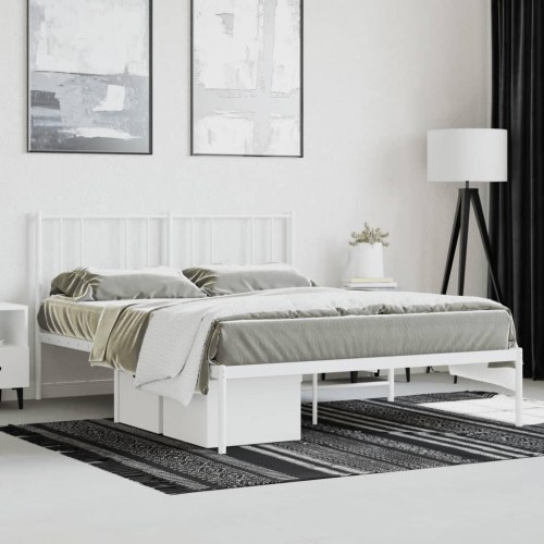 Sengeramme med sengegavl 150×200 cm - metal, hvid