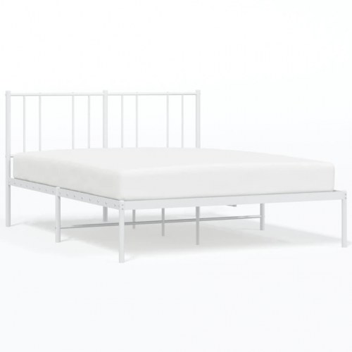 Sengeramme med sengegavl 150×200 cm - metal, hvid