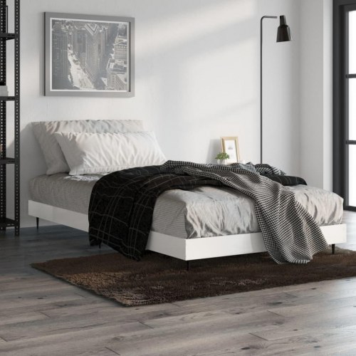 Sengeramme 90x200 cm i konstrueret træ - hvid højglans